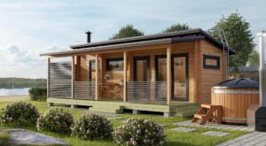 Готовая баня Стандарт с навесом